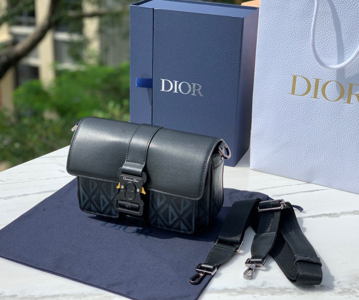 NIGO Dior Men's Black CD Diamond Printed Smooth Cowhide Leather Crossbody Shoulder Bag #nigo99337