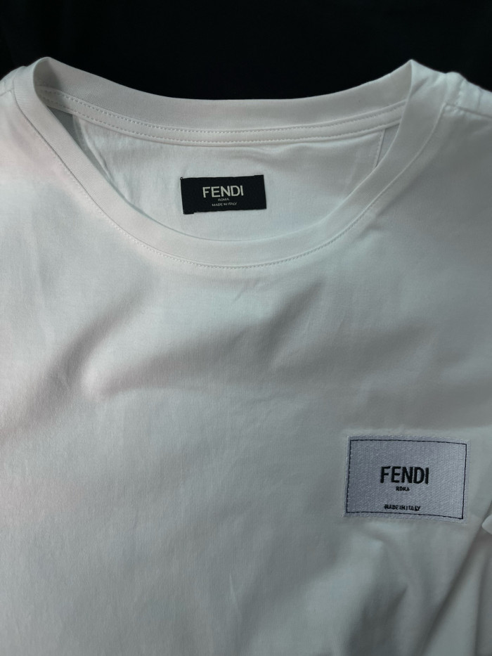 NIGO Fendi Men's Summer Solid Colour Logo Embroidered Jacquard Applique Plain Cotton Round Neck Short Sleeve T-Shirt #nigo99372