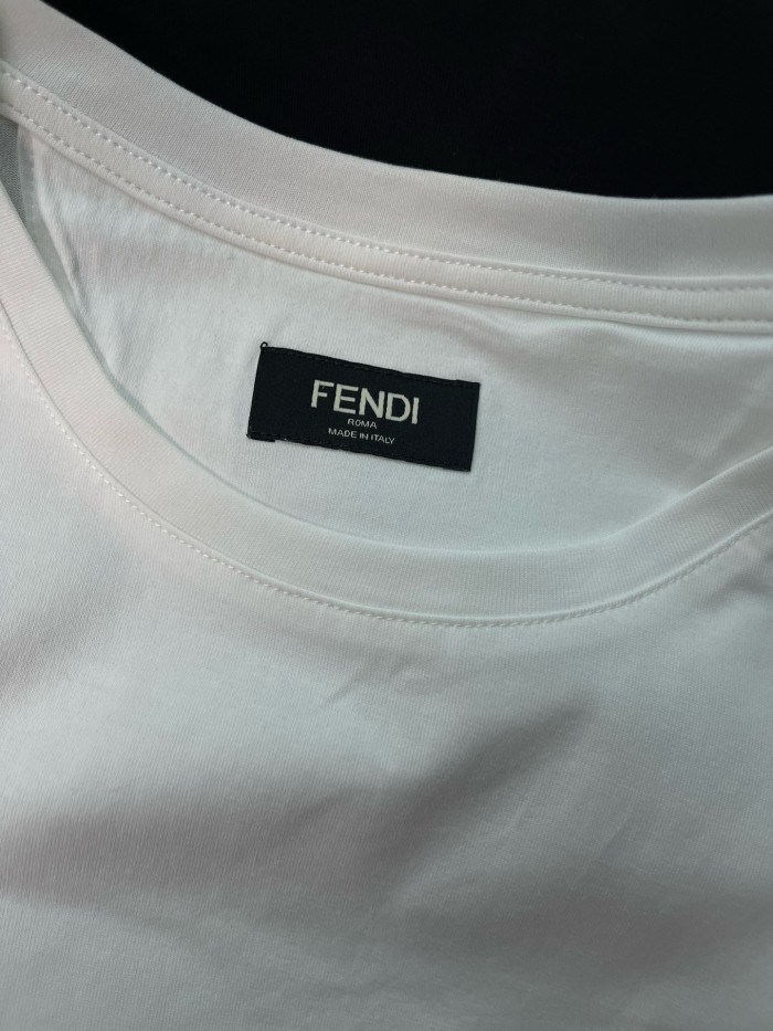 NIGO Fendi Men's Summer Solid Colour Logo Embroidered Jacquard Applique Plain Cotton Round Neck Short Sleeve T-Shirt #nigo99372