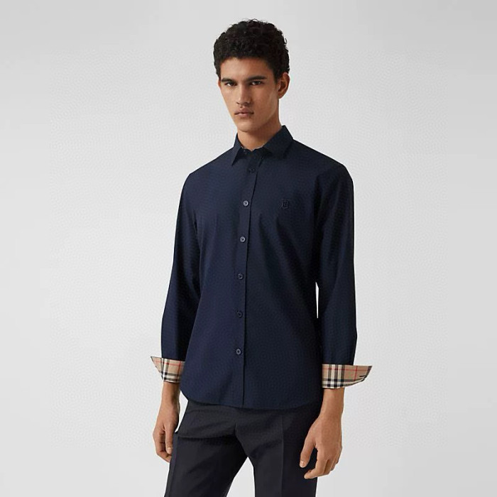 NIGO Burberry Men's Spring Summer Slim Fit Tailored Embroidered Logo Check Long Sleeve Shirt #nigo99373