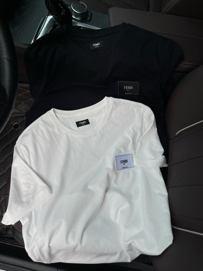 NIGO Fendi Men's Summer Solid Colour Logo Embroidered Jacquard Applique Plain Cotton Round Neck Short Sleeve T-Shirt #nigo99372