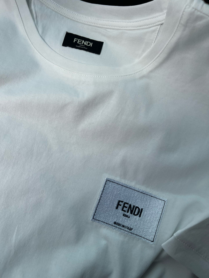 NIGO Fendi Men's Summer Solid Colour Logo Embroidered Jacquard Applique Plain Cotton Round Neck Short Sleeve T-Shirt #nigo99372