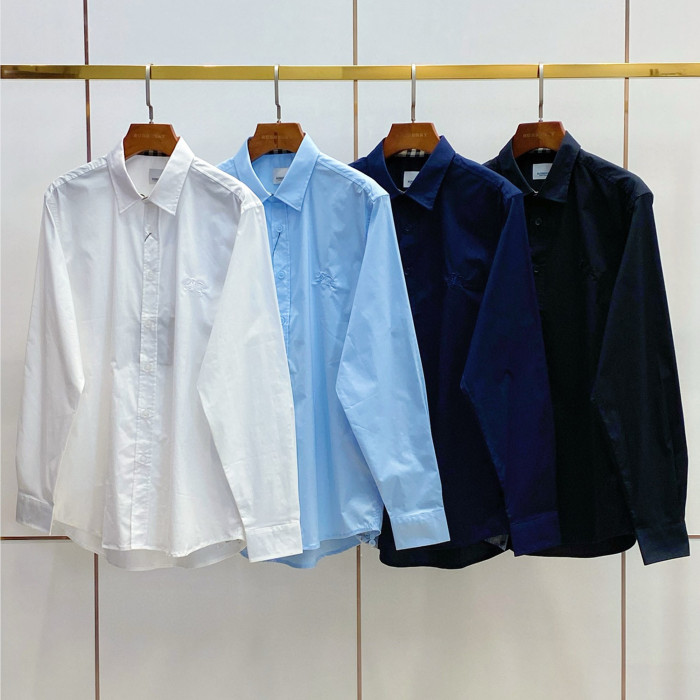 NIGO Burberry Men's Four Seasons Equestrian Rider Embroidered Logo Plaid Slim Fit Solid Color Long Sleeve Shirt #nigo99377