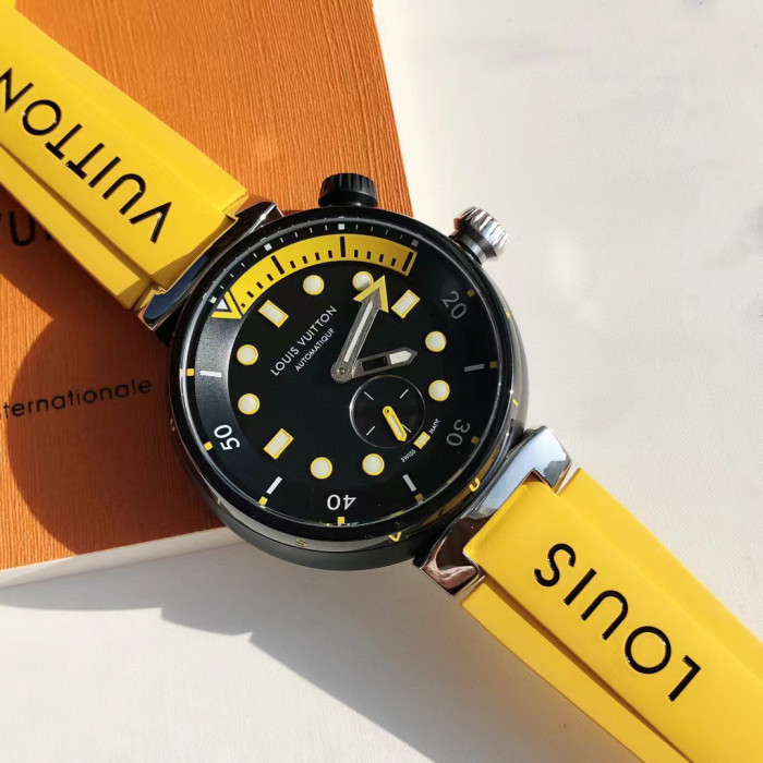 NIGO Louis Vuitton Men's TAMBOUR STREET DIVER Steel Dial Rubber Strap Automatic Mechanical Watch 44 mm #nigo99382