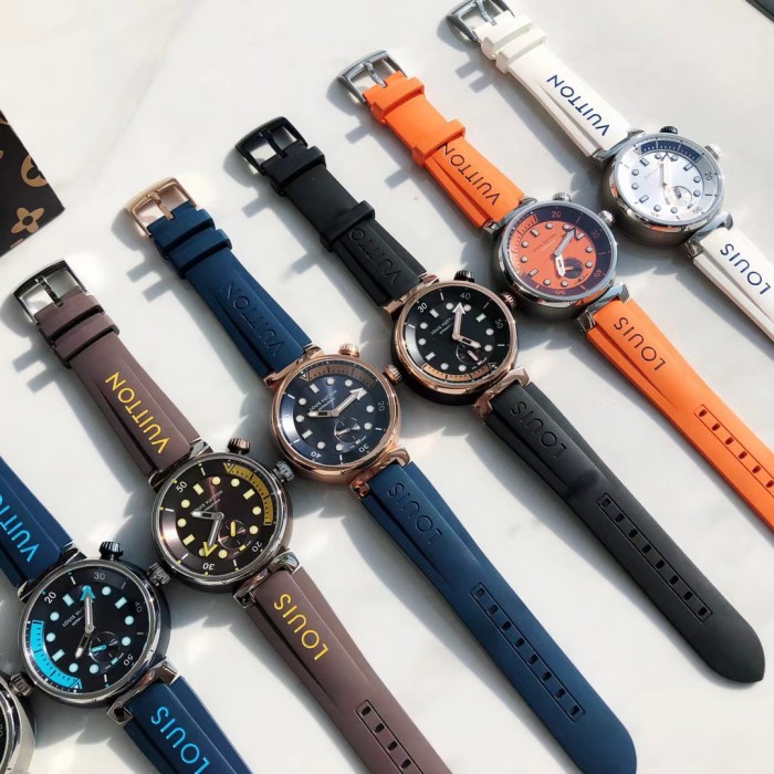 NIGO Louis Vuitton Men's TAMBOUR STREET DIVER Steel Dial Rubber Strap Automatic Mechanical Watch 44 mm #nigo99382