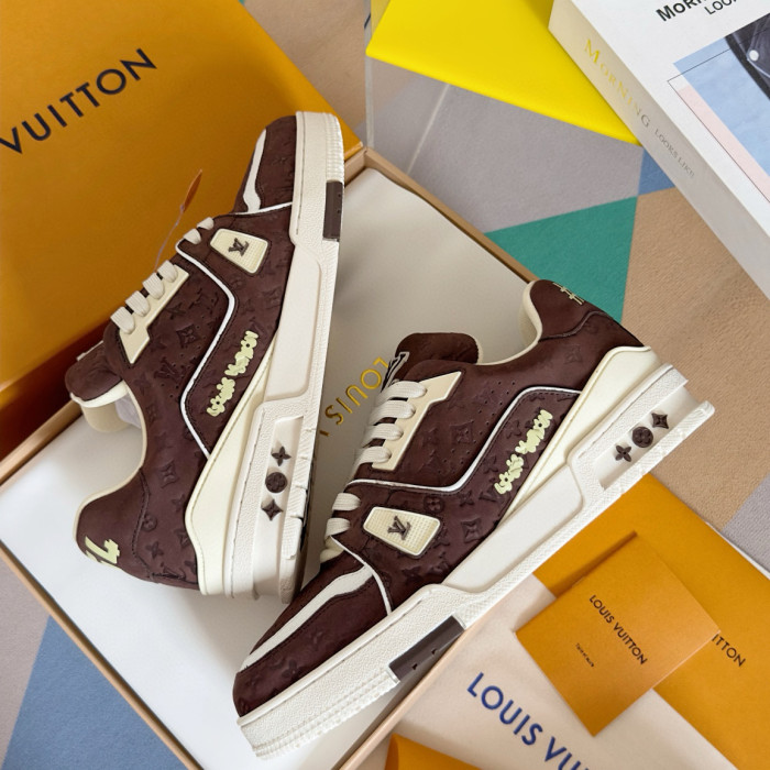 NIGO Louis Vuitton Trainer Men's And Women's Clashing Colours Round Toe Leather Lace Up Low Top Board Shoes #nigo99387