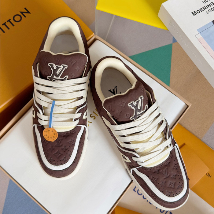 NIGO Louis Vuitton Trainer Men's And Women's Clashing Colours Round Toe Leather Lace Up Low Top Board Shoes #nigo99387