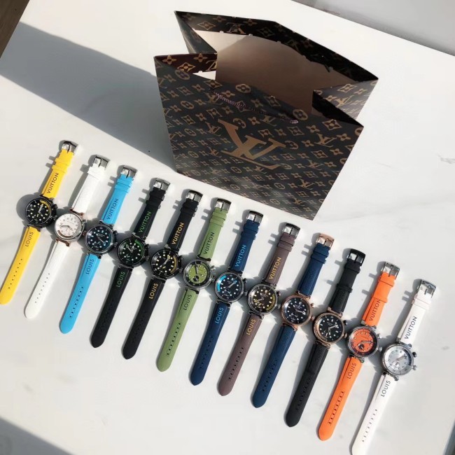 NIGO Louis Vuitton Men's TAMBOUR STREET DIVER Steel Dial Rubber Strap Automatic Mechanical Watch 44 mm #nigo99382