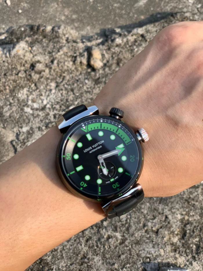 NIGO Louis Vuitton Men's TAMBOUR STREET DIVER Steel Dial Rubber Strap Automatic Mechanical Watch 44 mm #nigo99382