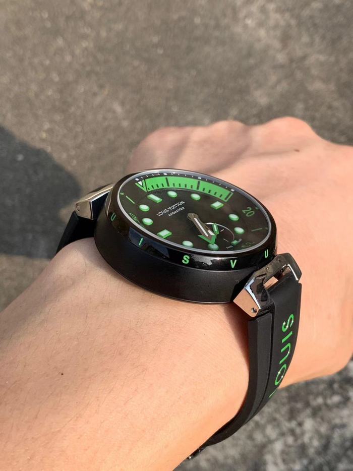 NIGO Louis Vuitton Men's TAMBOUR STREET DIVER Steel Dial Rubber Strap Automatic Mechanical Watch 44 mm #nigo99382