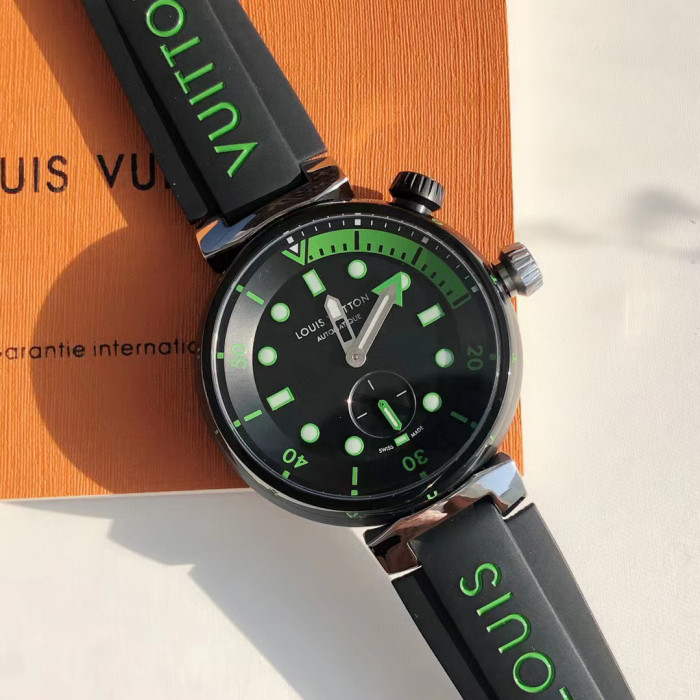 NIGO Louis Vuitton Men's TAMBOUR STREET DIVER Steel Dial Rubber Strap Automatic Mechanical Watch 44 mm #nigo99382