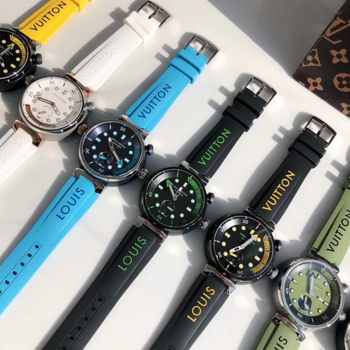 NIGO Louis Vuitton Men's TAMBOUR STREET DIVER Steel Dial Rubber Strap Automatic Mechanical Watch 44 mm #nigo99382
