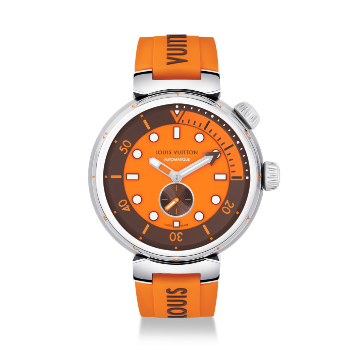 NIGO Louis Vuitton Men's TAMBOUR STREET DIVER Steel Dial Rubber Strap Automatic Mechanical Watch 44 mm #nigo99382