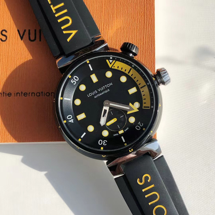 NIGO Louis Vuitton Men's TAMBOUR STREET DIVER Steel Dial Rubber Strap Automatic Mechanical Watch 44 mm #nigo99382