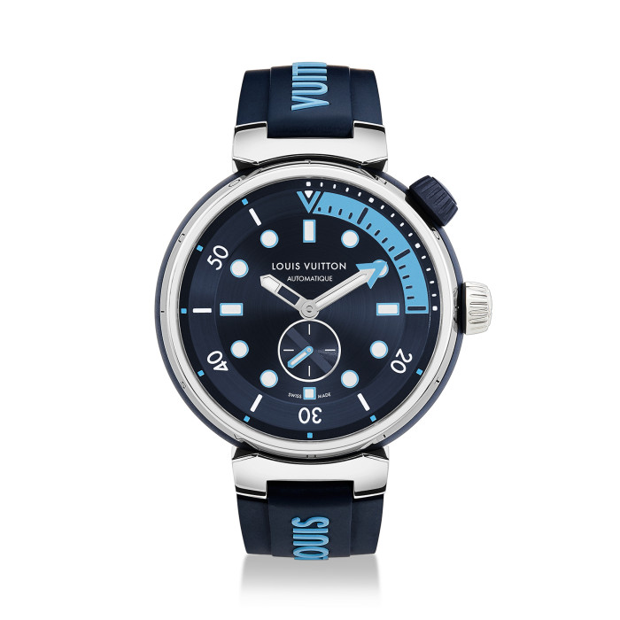 NIGO Louis Vuitton Men's TAMBOUR STREET DIVER Steel Dial Rubber Strap Automatic Mechanical Watch 44 mm #nigo99382