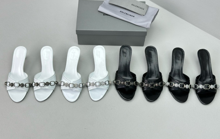 NIGO Women's Spring, Summer And Autumn Solid Color Metal Rivets Punk Style Round Head Leather High-Heeled Slippers Casual Shoes Ngvp #nigo8279