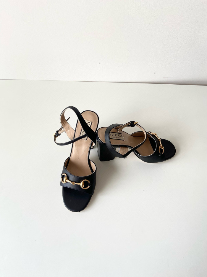 NIGO Gucci Women's Summer Solid Leather Sandals 5cm High Heels Shoes #nigo99396