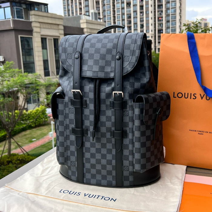 NIGO Louis Vuitton Men's Four Seasons Colorblocking Double Shoulder Backpack Cowhide Multi-pocket Large Capacity Handbag Casual Bag #nigo99391