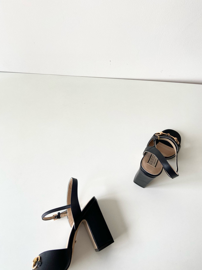 NIGO Gucci Women's Summer Solid Leather Sandals 5cm High Heels Shoes #nigo99396