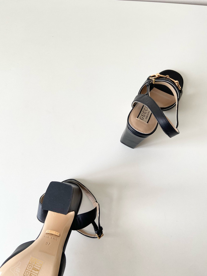 NIGO Gucci Women's Summer Solid Leather Sandals 5cm High Heels Shoes #nigo99396