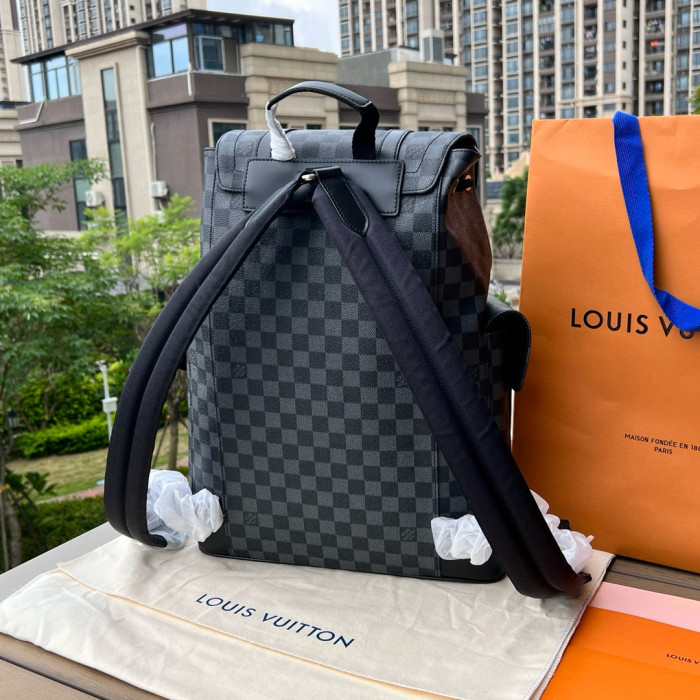 NIGO Louis Vuitton Men's Four Seasons Colorblocking Double Shoulder Backpack Cowhide Multi-pocket Large Capacity Handbag Casual Bag #nigo99391