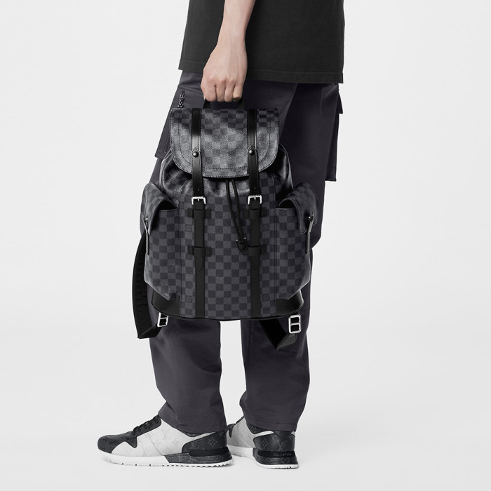 NIGO Louis Vuitton Men's Four Seasons Colorblocking Double Shoulder Backpack Cowhide Multi-pocket Large Capacity Handbag Casual Bag #nigo99391