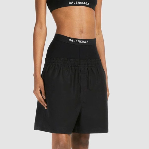 NIGO Balenciaga Women's Spring Summer Logo Letter Belt Patchwork Shorts Comfortable Black Casual Pants #nigo99392