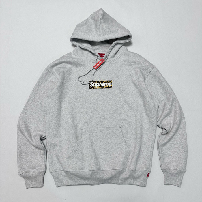 NIGO Supreme Men's and Women's Autumn/Winter Shanghai Opening Limited Collection Leopard Print Box Logo Grey Hooded Sweatshirt #nigo99441