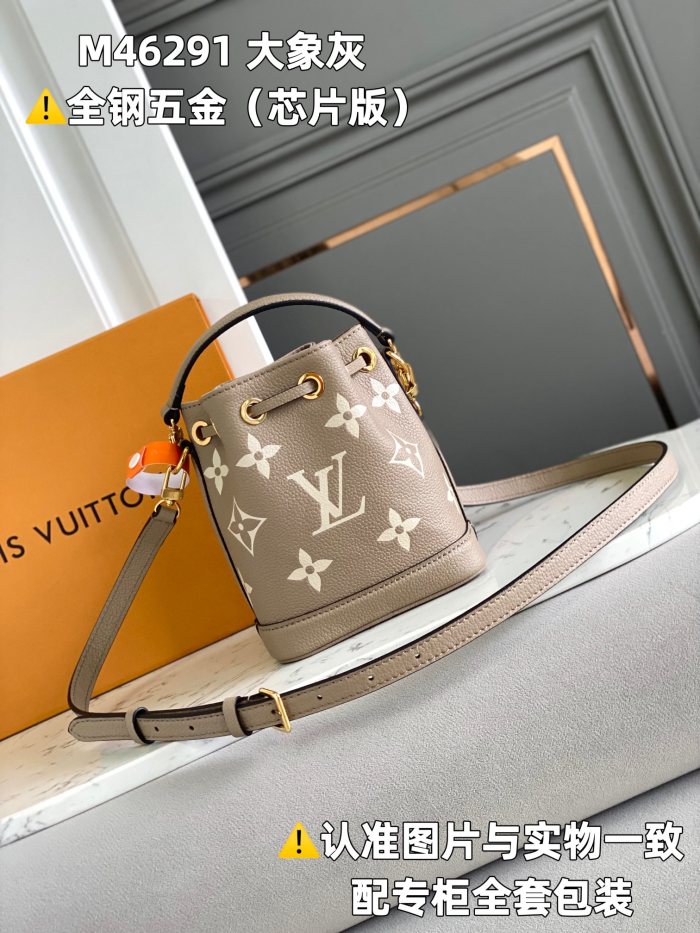 NIGO Louis Vuitton Women's Letter Logo Printed Drawstring Closure Embossed Grained Cowhide Bucket Shoulder Crossbody Bag Bags #nigo99453