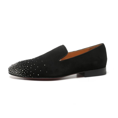 NIGO Christian Louboutin Men's Four Seasons Fashion Black Gentlemen's Leather Shoes Cowhide Diamond Low Top Round Head Casual Shoes Ngvp #nigo8311