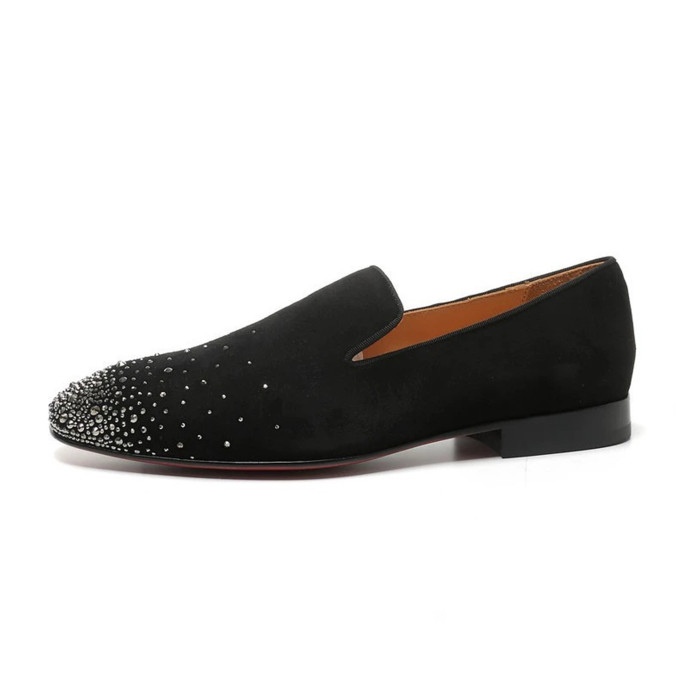 NIGO Christian Louboutin Men's Four Seasons Fashion Black Gentlemen's Leather Shoes Cowhide Diamond Low Top Round Head Casual Shoes Ngvp #nigo8311