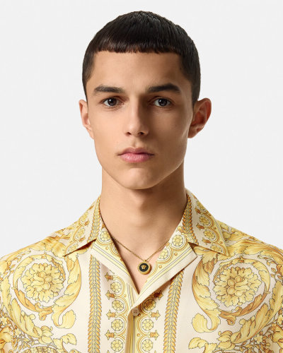 NIGO Versace Men's Summer Solid Color Single Breasted Lapel Short Sleeve BAROCCO Silk Shirt Casual Elastic Shorts Ngvp #nigo8287