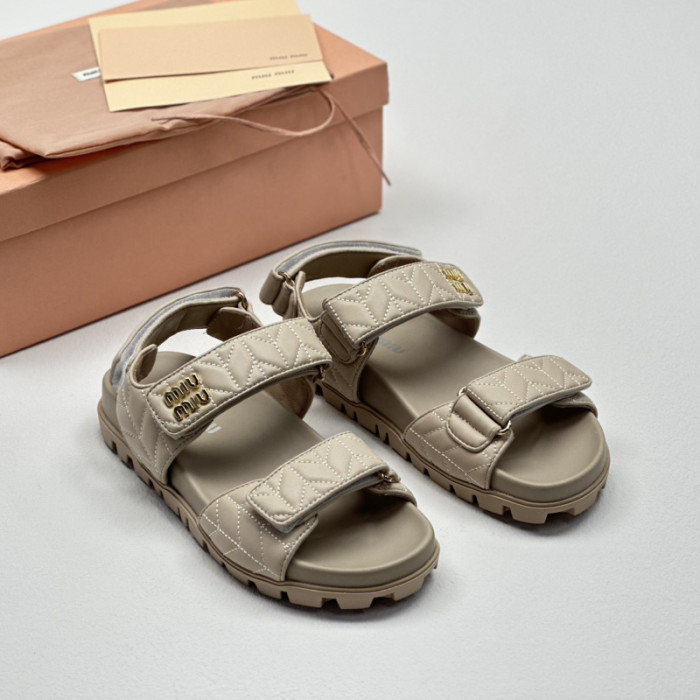 NIGO MiuMiu Women's Summer Solid Colour Leather Velcro Open Toe Beach Sandals Shoes #nigo99483