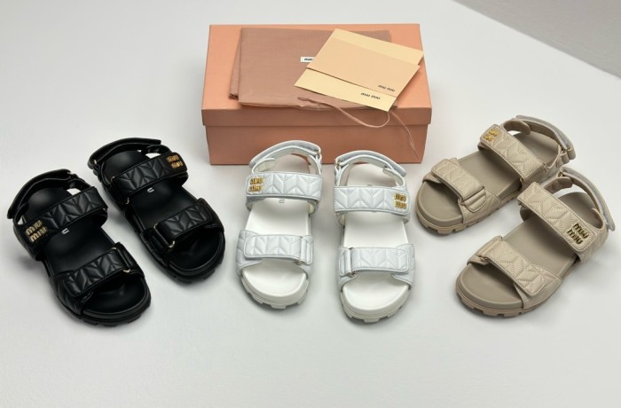 NIGO MiuMiu Women's Summer Solid Colour Leather Velcro Open Toe Beach Sandals Shoes #nigo99483