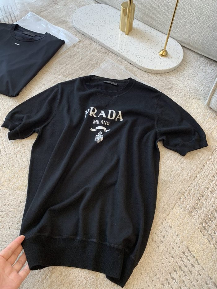 NIGO Prada Men's Summer Dark Blue Letter Print Round Neck Cotton Short Sleeve T-Shirt #nigo99512
