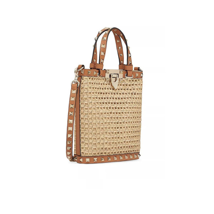 NIGO Valentino Women's Four Seasons Raffia Leather Crossbody Bag Rivet Colorblocking Casual Handbag Ngvp #nigo8316