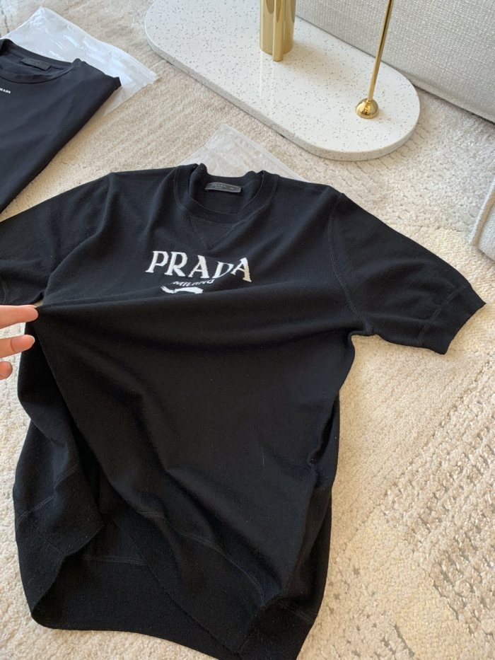 NIGO Prada Men's Summer Dark Blue Letter Print Round Neck Cotton Short Sleeve T-Shirt #nigo99512
