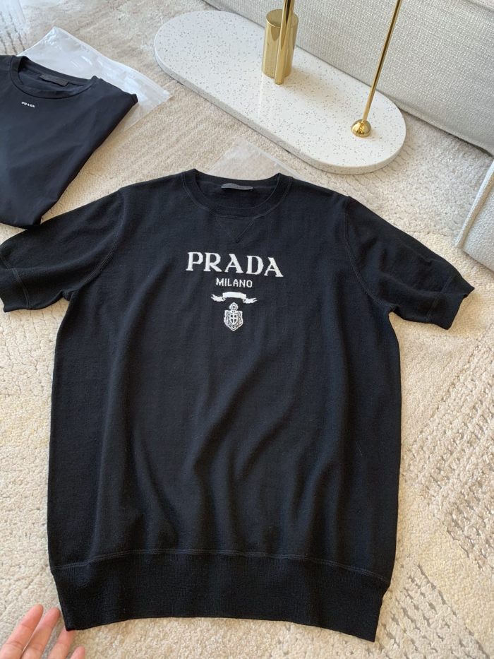 NIGO Prada Men's Summer Dark Blue Letter Print Round Neck Cotton Short Sleeve T-Shirt #nigo99512