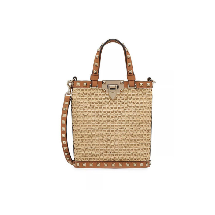 NIGO Valentino Women's Four Seasons Raffia Leather Crossbody Bag Rivet Colorblocking Casual Handbag Ngvp #nigo8316