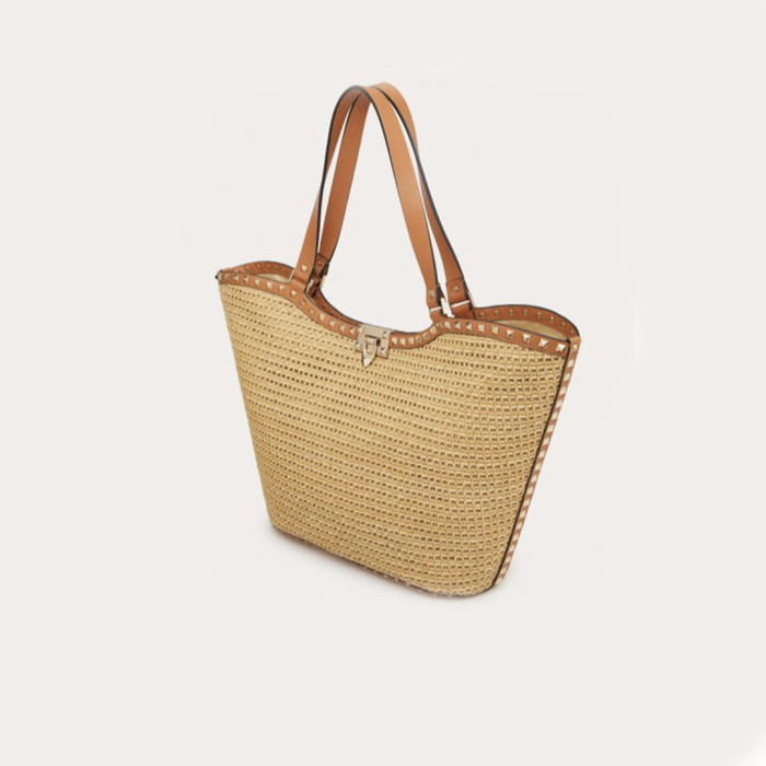 NIGO Valentino Women's Four Seasons Raffia Leather Crossbody Bag Rivet Colorblocking Casual Handbag Ngvp #nigo8316
