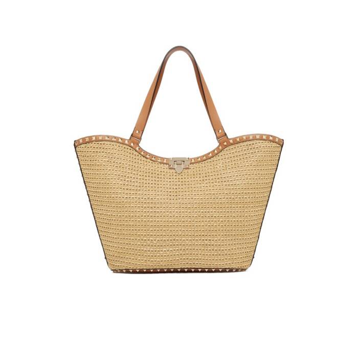 NIGO Valentino Women's Four Seasons Raffia Leather Crossbody Bag Rivet Colorblocking Casual Handbag Ngvp #nigo8316