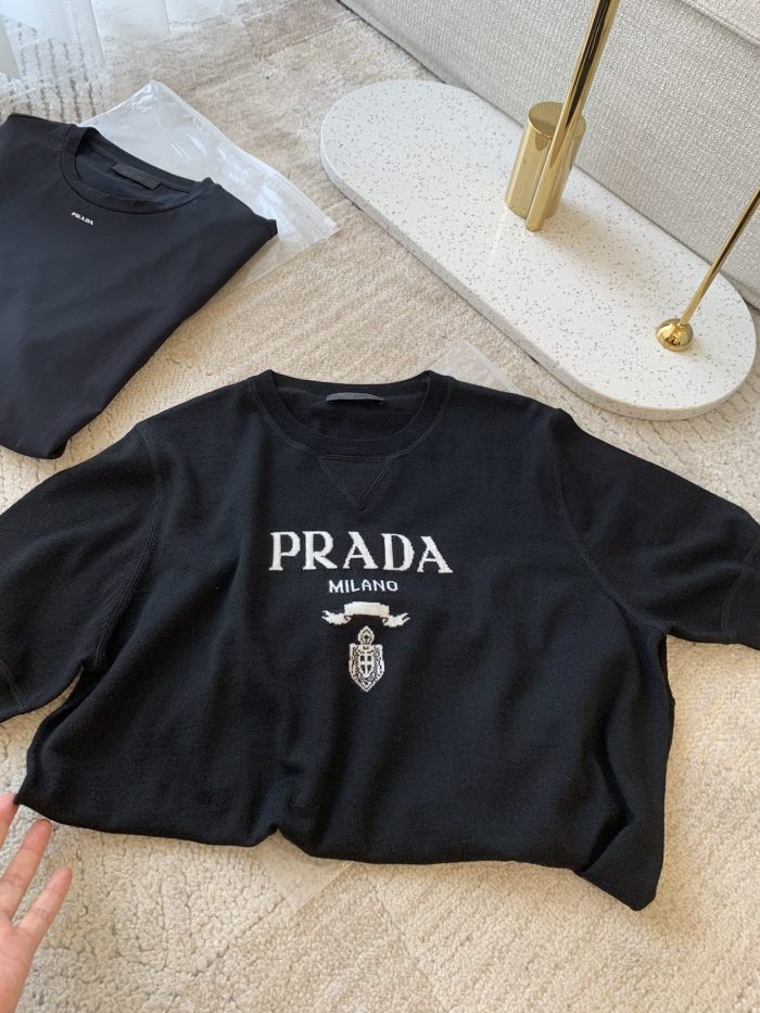 NIGO Prada Men's Summer Dark Blue Letter Print Round Neck Cotton Short Sleeve T-Shirt #nigo99512