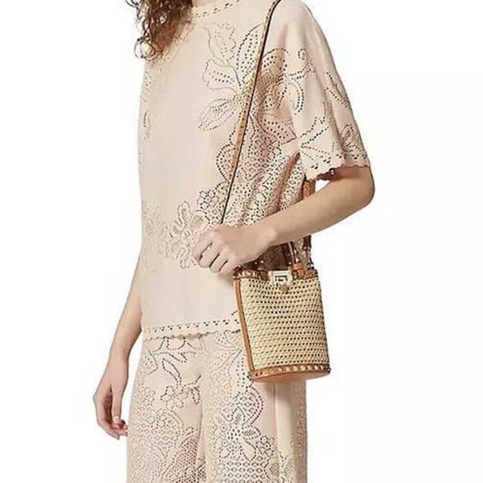 NIGO Valentino Women's Four Seasons Raffia Leather Crossbody Bag Rivet Colorblocking Casual Handbag Ngvp #nigo8316