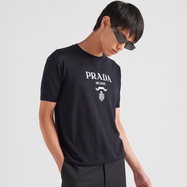 NIGO Prada Men's Summer Dark Blue Letter Print Round Neck Cotton Short Sleeve T-Shirt #nigo99512