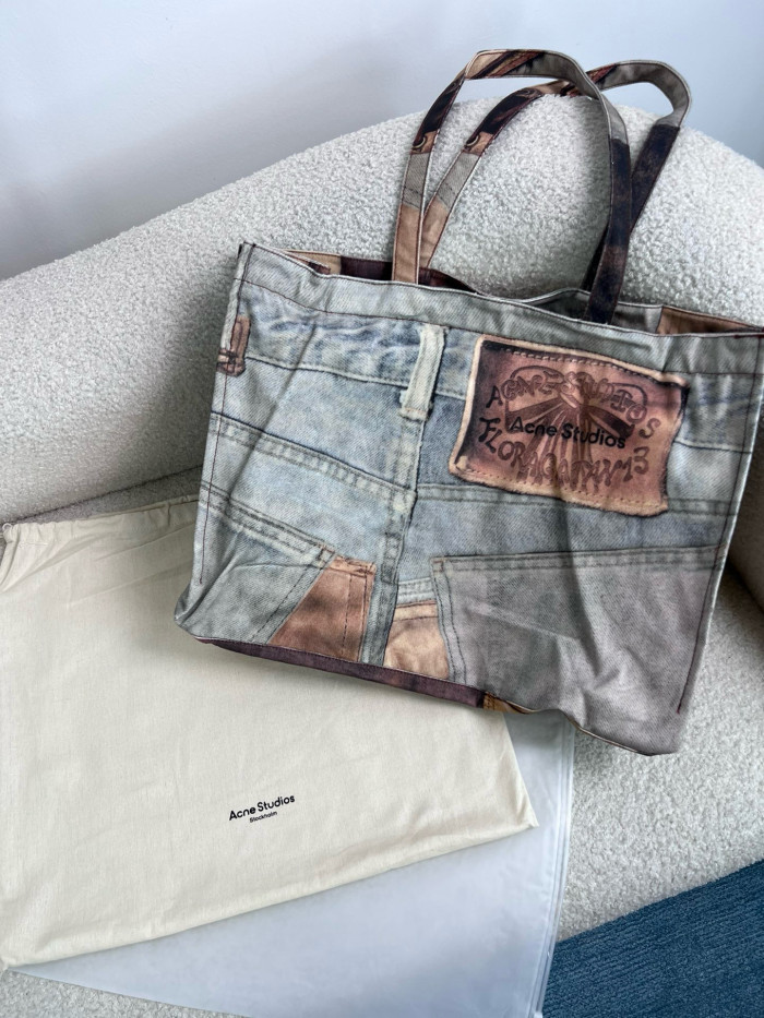 NIGO Acne Studios Women‘s Denim Fabric Vintage Old Logo Embossed Canvas Tote Shopping Bag Bags #nigo99526