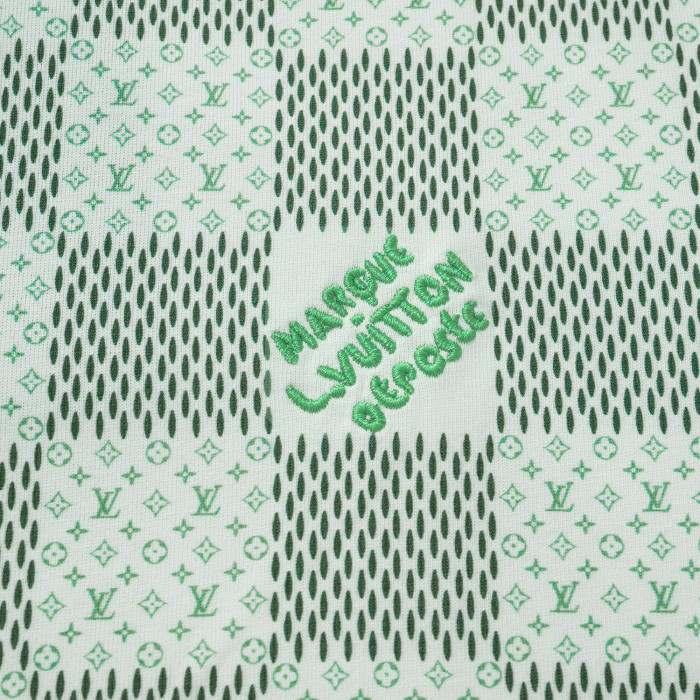 NIGO Louis Vuitton Men's Green Checkerboard Graphic Crew Neck Cotton Short Sleeve T-Shirt #nigo99471