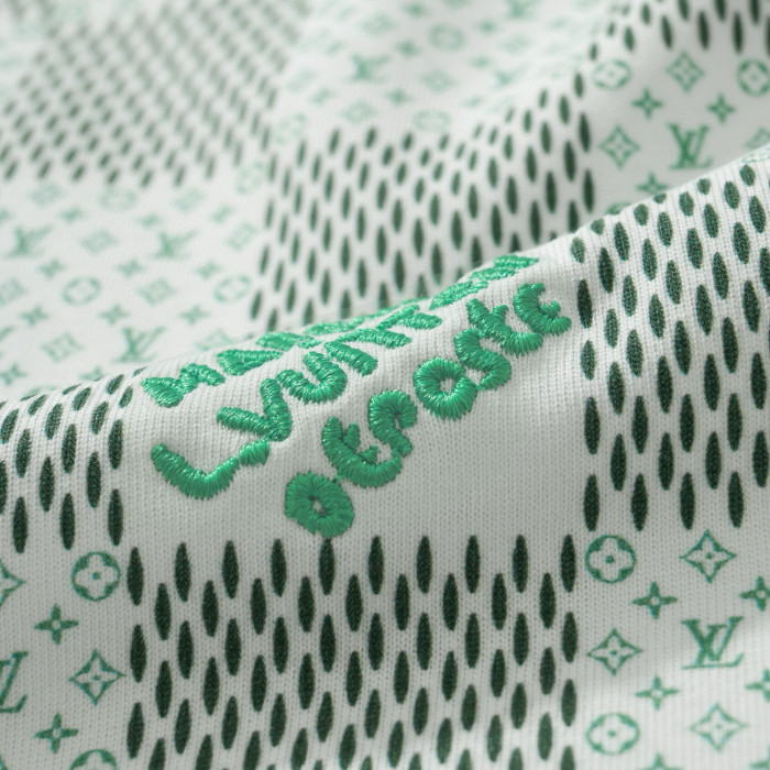 NIGO Louis Vuitton Men's Green Checkerboard Graphic Crew Neck Cotton Short Sleeve T-Shirt #nigo99471