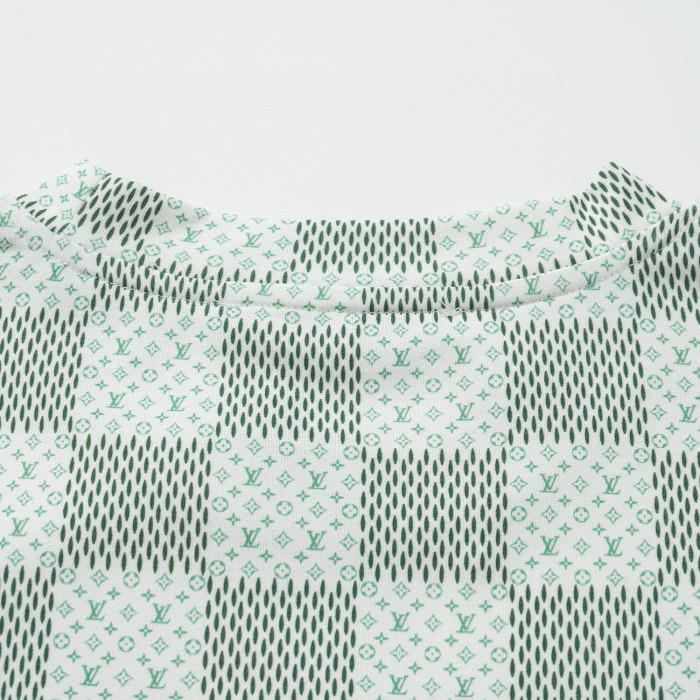 NIGO Louis Vuitton Men's Green Checkerboard Graphic Crew Neck Cotton Short Sleeve T-Shirt #nigo99471