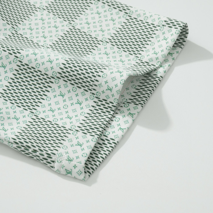 NIGO Louis Vuitton Men's Green Checkerboard Graphic Crew Neck Cotton Short Sleeve T-Shirt #nigo99471