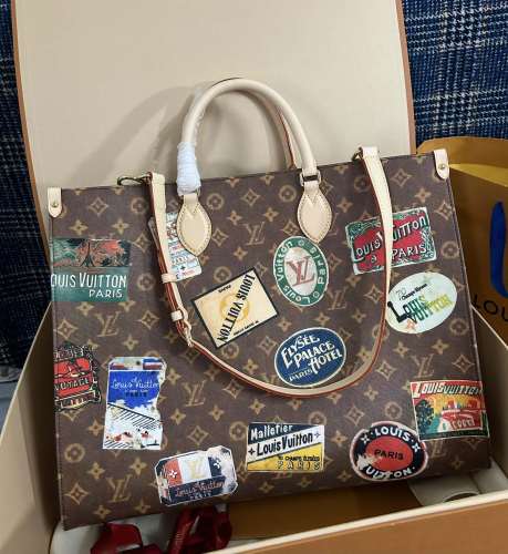 NIGO Louis Vuitton OnTheGo Voyage Women‘s Brown Vintage Icon Coated Canvas Cowhide Tote Bag Shopping Bags Shoulder Crossbody #nigo99542